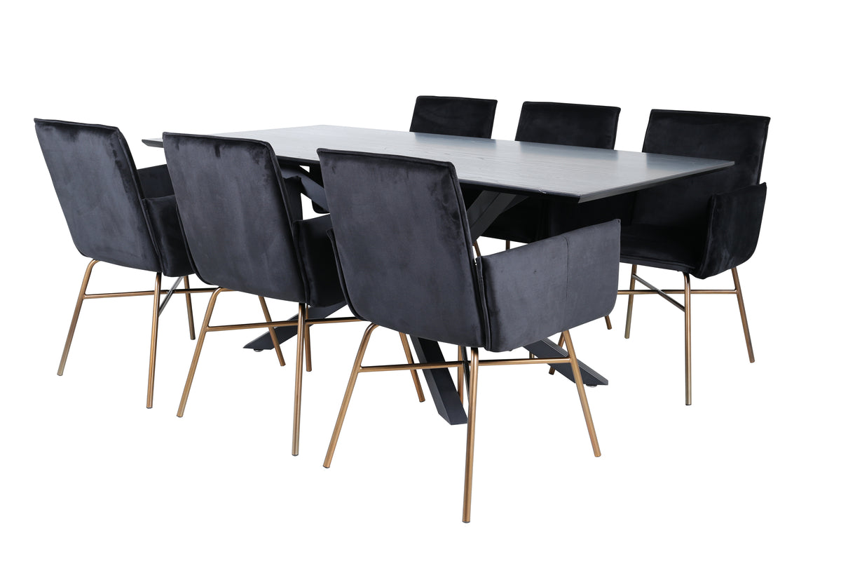 Dining Chair Black + Rectangular Dining Table 180 x 76 x 90 Black