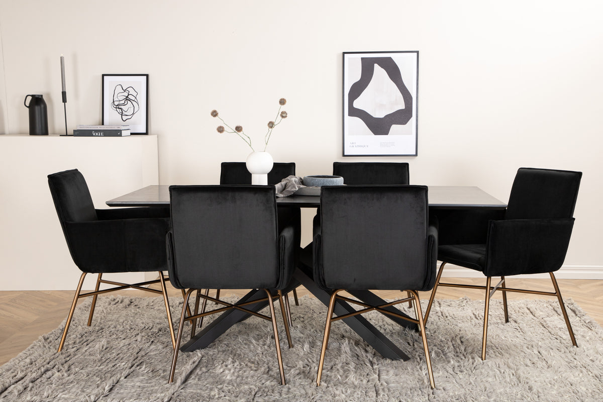 Dining Chair Black + Rectangular Dining Table 180 x 76 x 90 Black