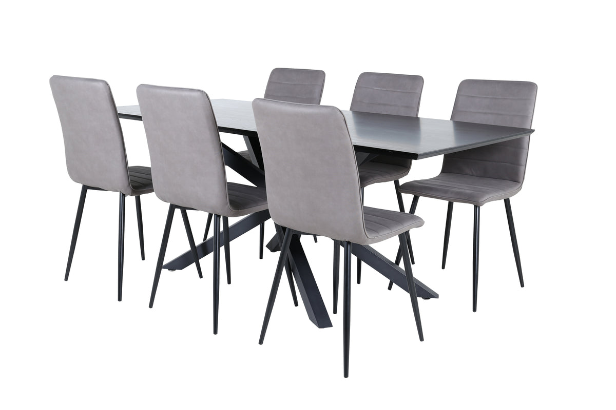 Dining Chair 2-pack Grey + Rectangular Dining Table 180 x 76 x 90 Black