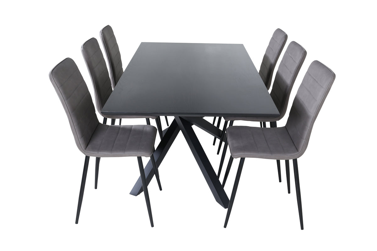 Dining Chair 2-pack Grey + Rectangular Dining Table 180 x 76 x 90 Black