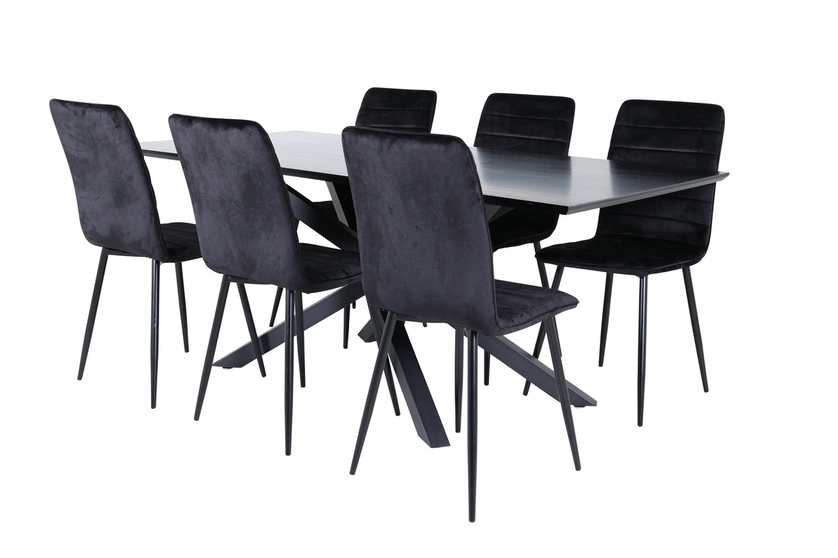 Dining Chair 2-pack Black + Rectangular Dining Table 180 x 76 x 90 Black