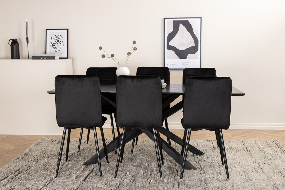 Dining Chair 2-pack Black + Rectangular Dining Table 180 x 76 x 90 Black