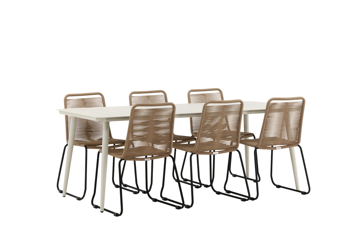Rectangular Dining Table 90 x 200 Beige + Dining Chair 2-pack Brown