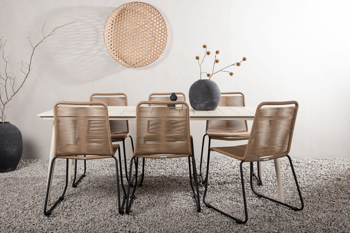 Rectangular Dining Table 90 x 200 Beige + Dining Chair 2-pack Brown