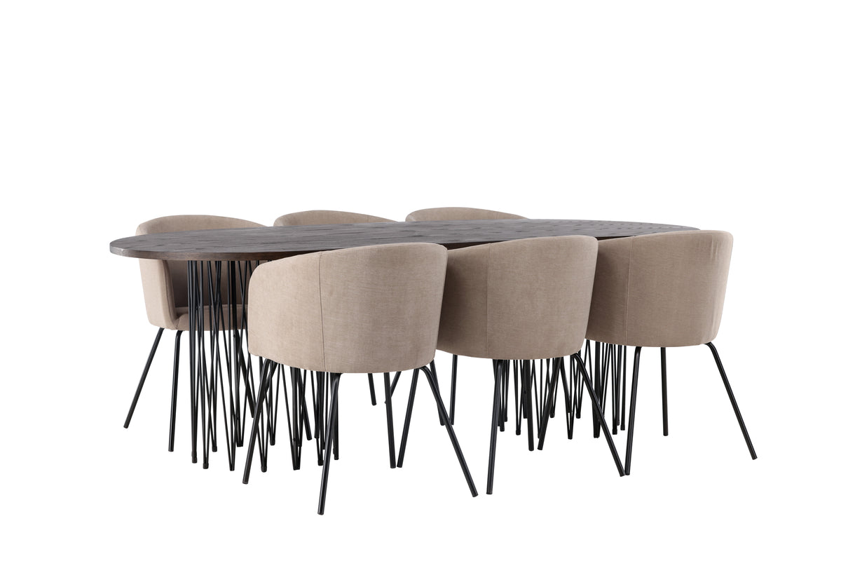 Dining Chair Beige + Oval Dining Table 100 x 220 Mocca