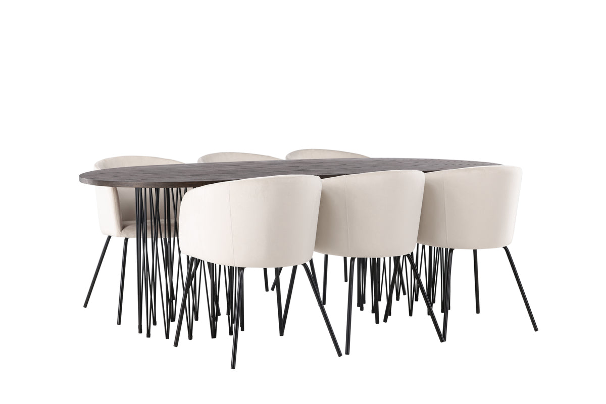 Dining Chair Beige + Oval Dining Table 100 x 220 Mocca