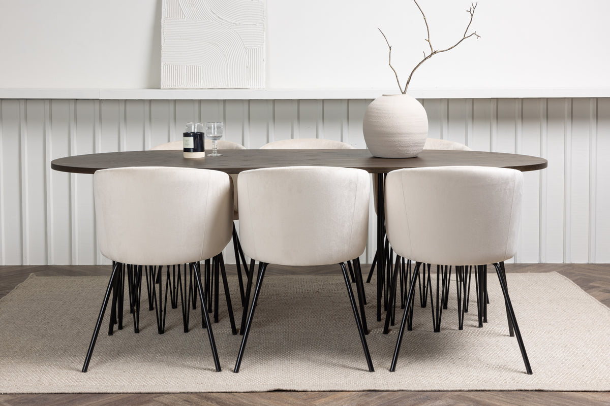 Dining Chair Beige + Oval Dining Table 100 x 220 Mocca