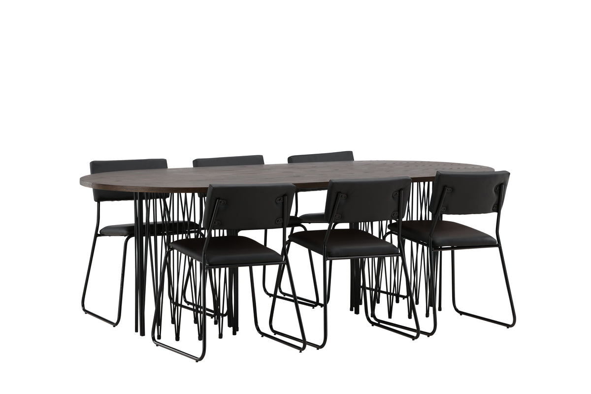 Dining Chair 2-pack Black + Oval Dining Table 100 x 220 Mocca