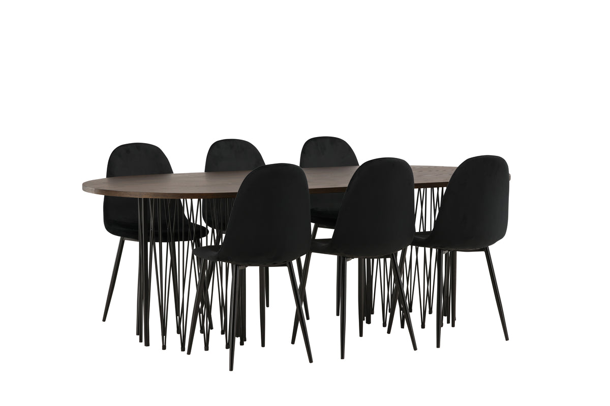 Dining Chair 2-pack Black + Oval Dining Table 100 x 220 Mocca