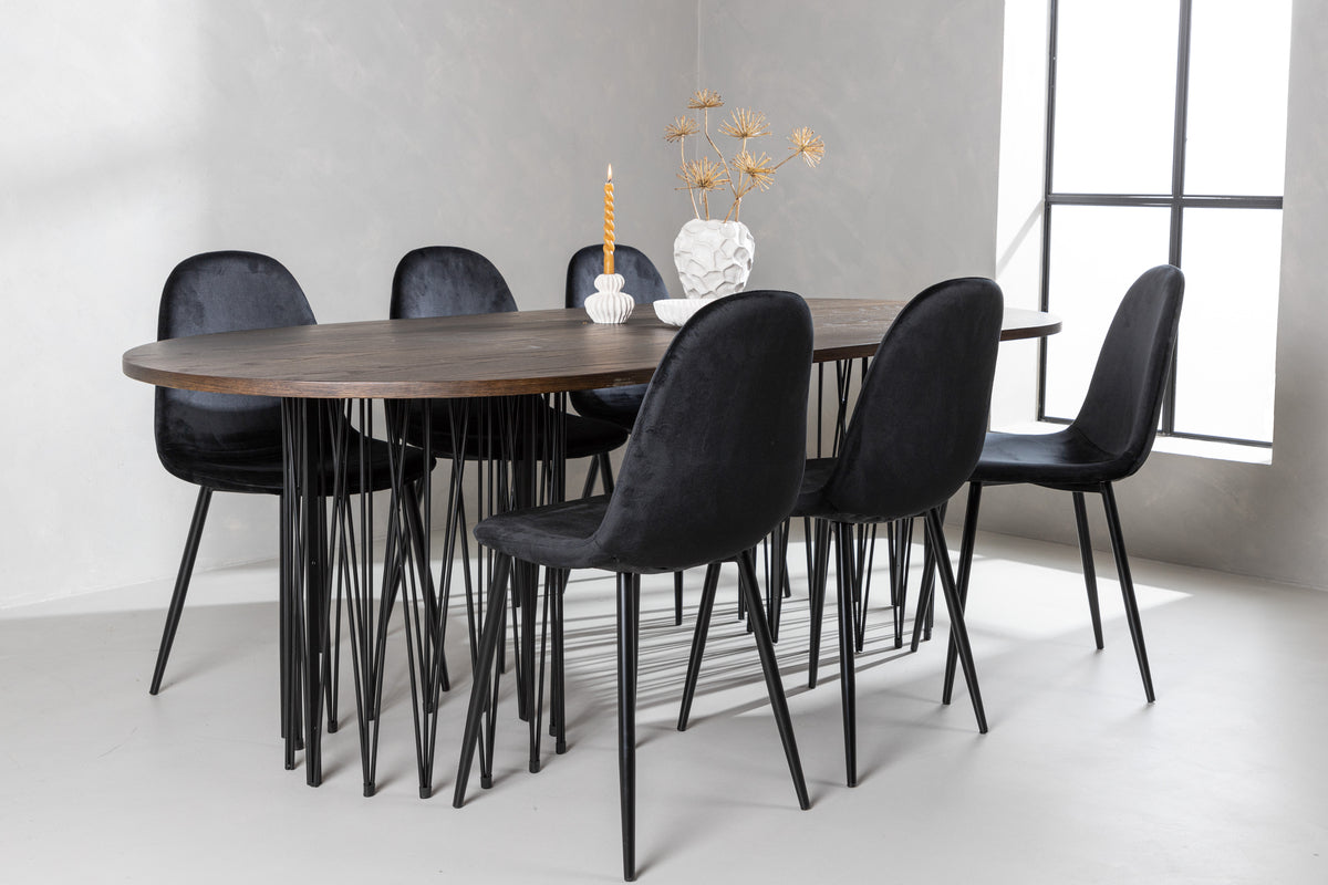 Dining Chair 2-pack Black + Oval Dining Table 100 x 220 Mocca