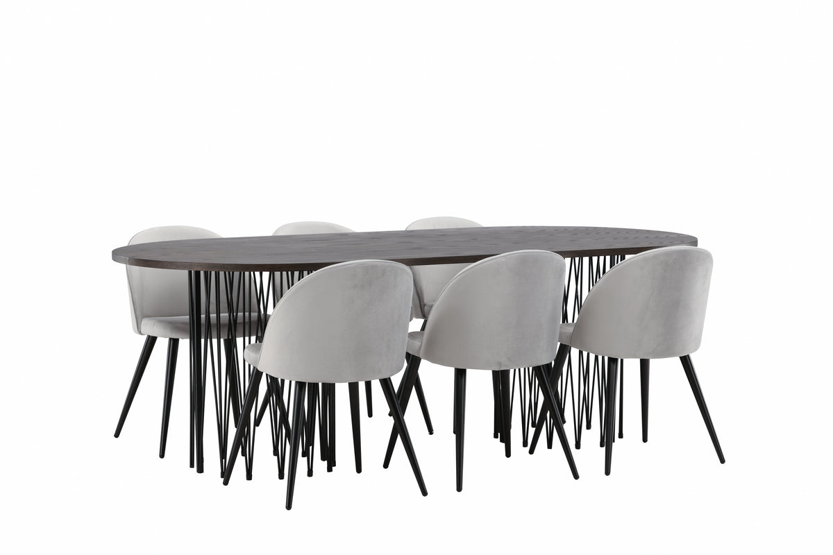 Dining Chair 2-pack Grey + Oval Dining Table 100 x 220 Mocca