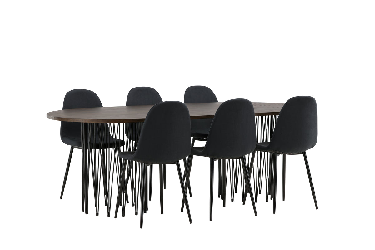 Dining Chair 2-pack Black + Oval Dining Table 100 x 220 Mocca