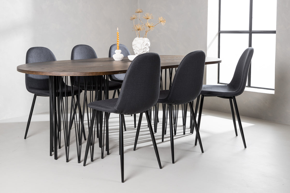 Dining Chair 2-pack Black + Oval Dining Table 100 x 220 Mocca