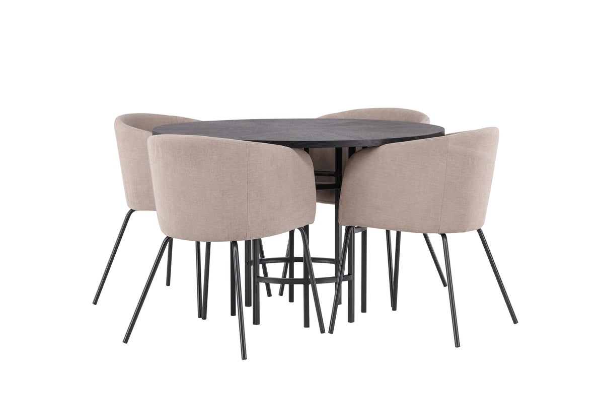 Dining Chair Beige + Round Dining Table ø115 Black