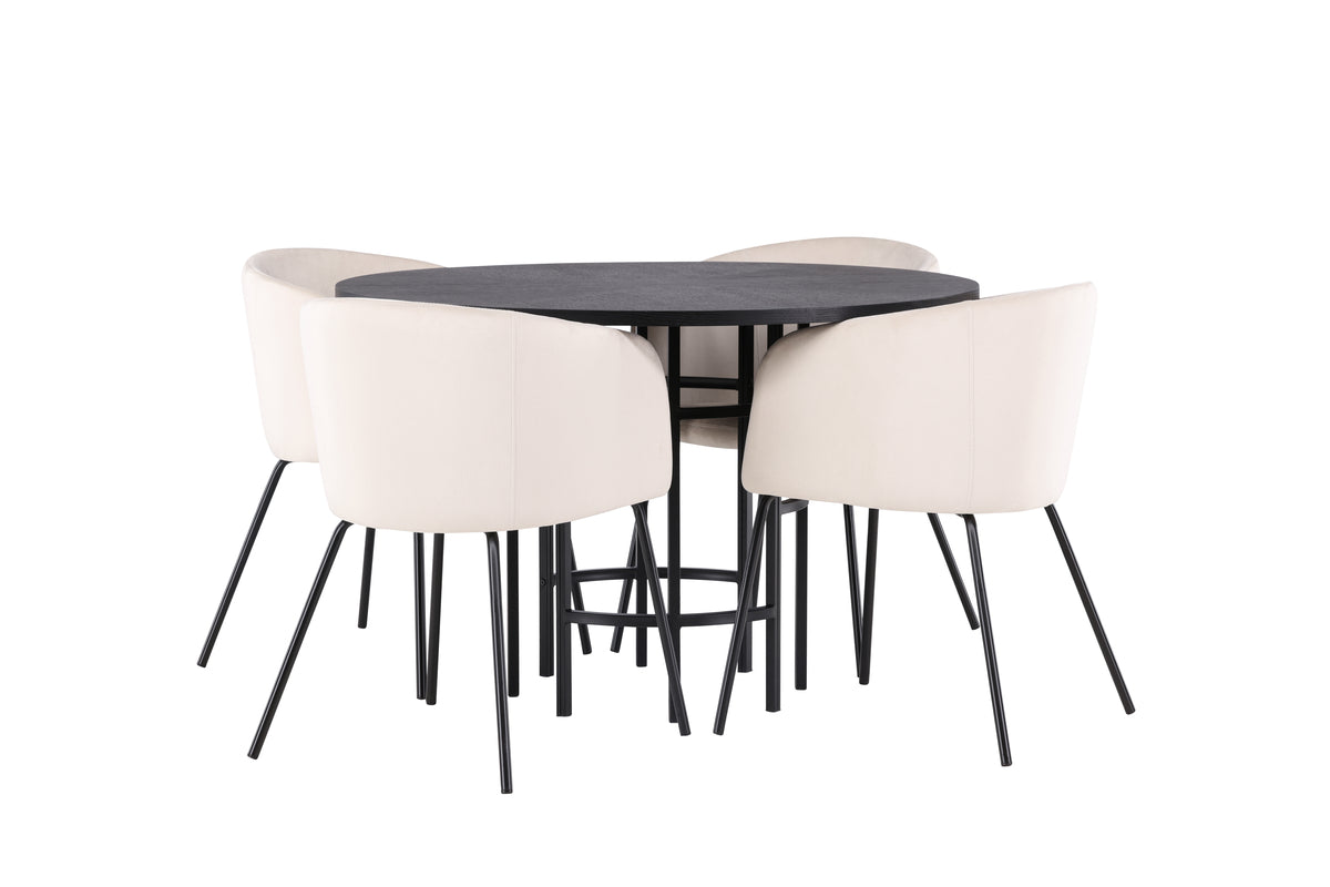 Dining Chair Beige + Round Dining Table ø115 Black