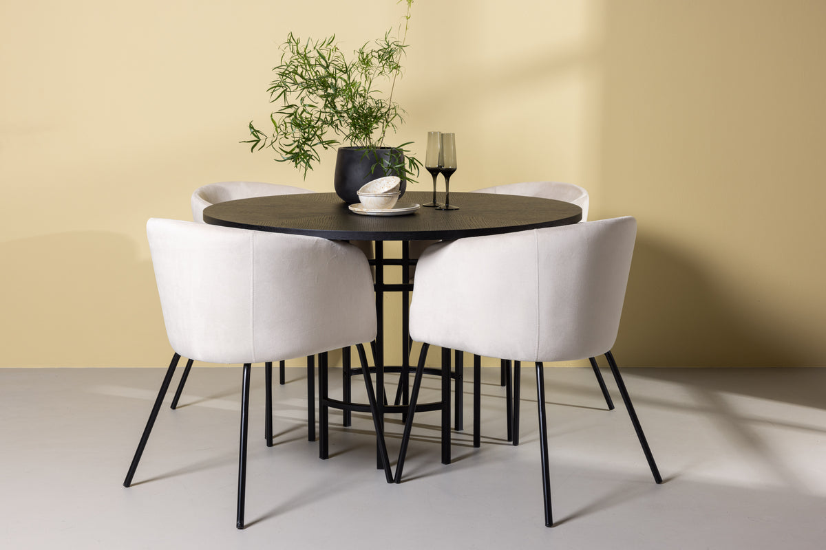 Dining Chair Beige + Round Dining Table ø115 Black