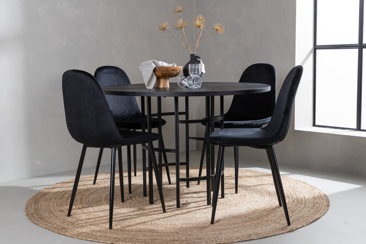 Dining Chair 2-pack Black + Round Dining Table ø115 Black