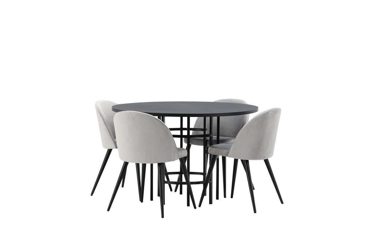 Dining Chair 2-pack Grey + Round Dining Table ø115 Black