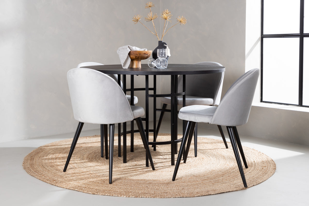 Dining Chair 2-pack Grey + Round Dining Table ø115 Black