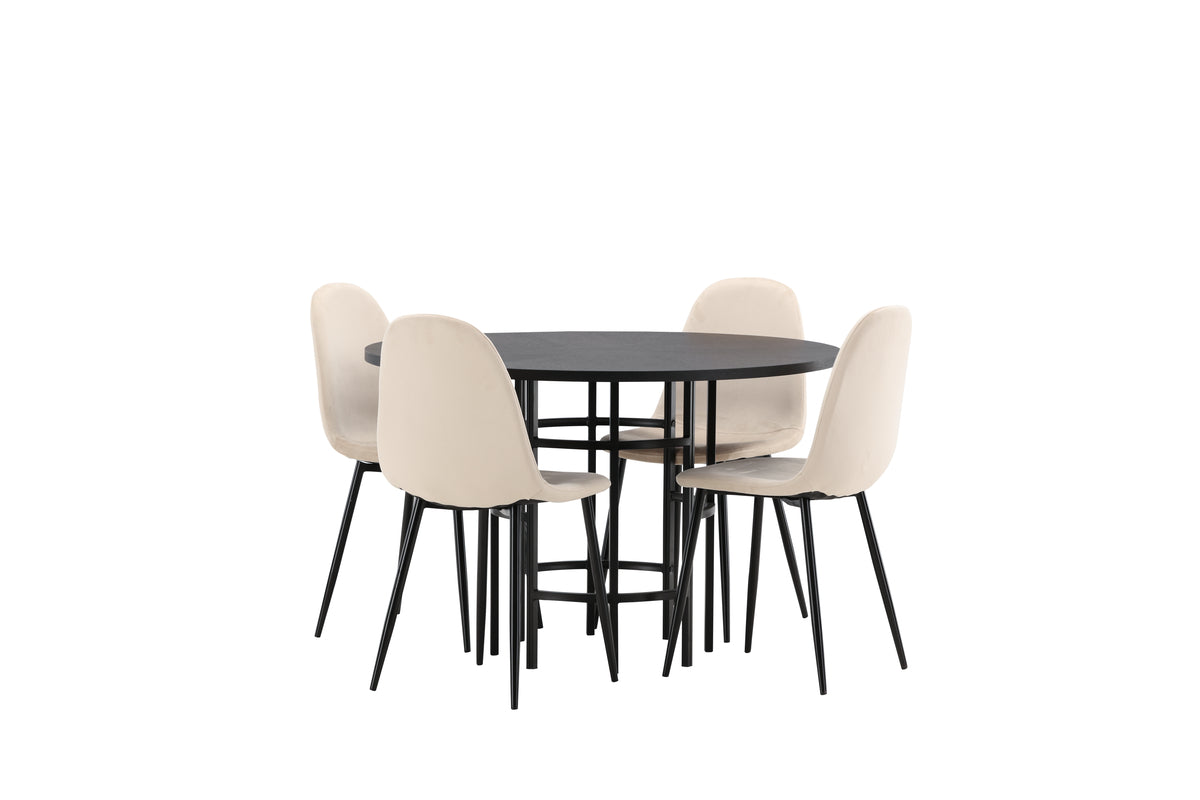 Dining Chair 2-pack Beige + Round Dining Table ø115 Black