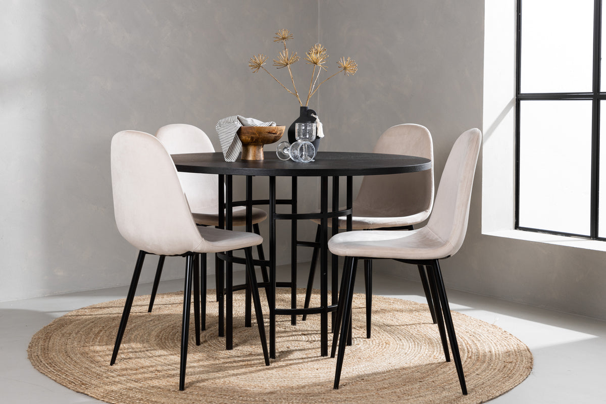 Dining Chair 2-pack Beige + Round Dining Table ø115 Black