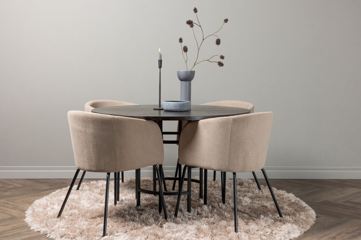 Dining Chair Beige + Round Dining Table ø115 Mocca