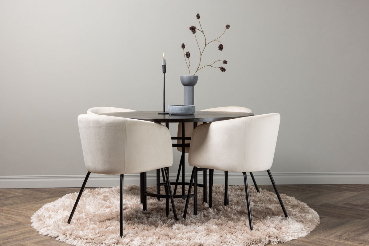 Dining Chair Beige + Round Dining Table ø115 Mocca