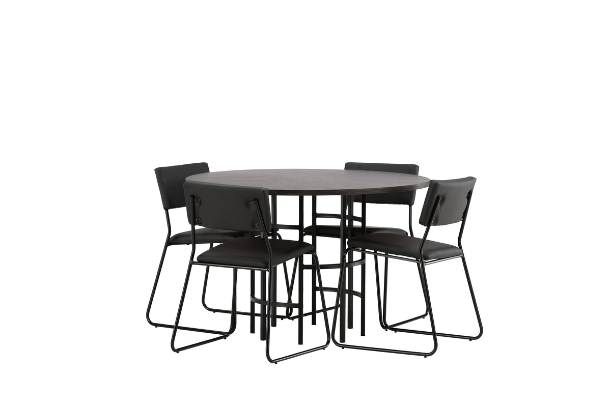 Dining Chair 2-pack Black + Round Dining Table ø115 Mocca