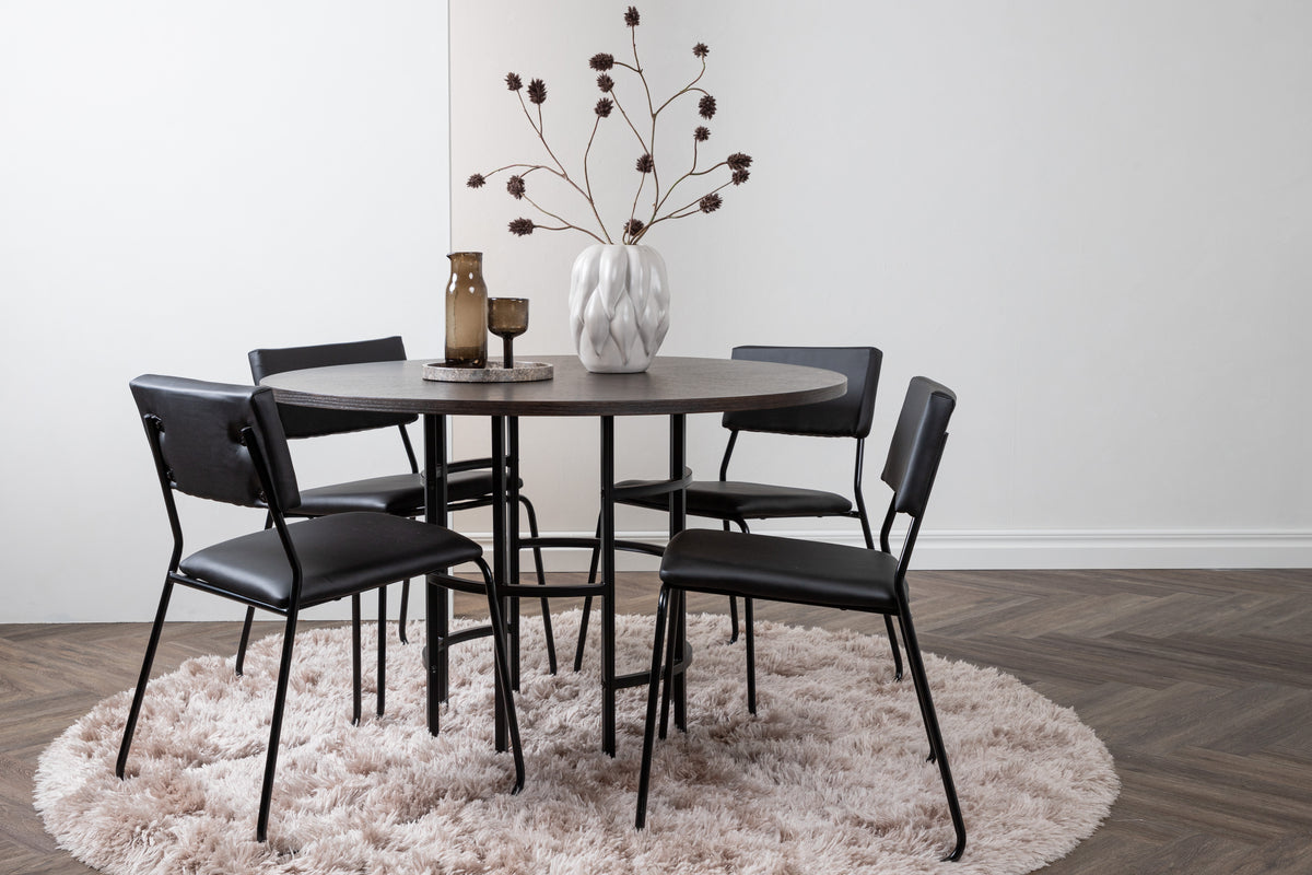 Dining Chair 2-pack Black + Round Dining Table ø115 Mocca