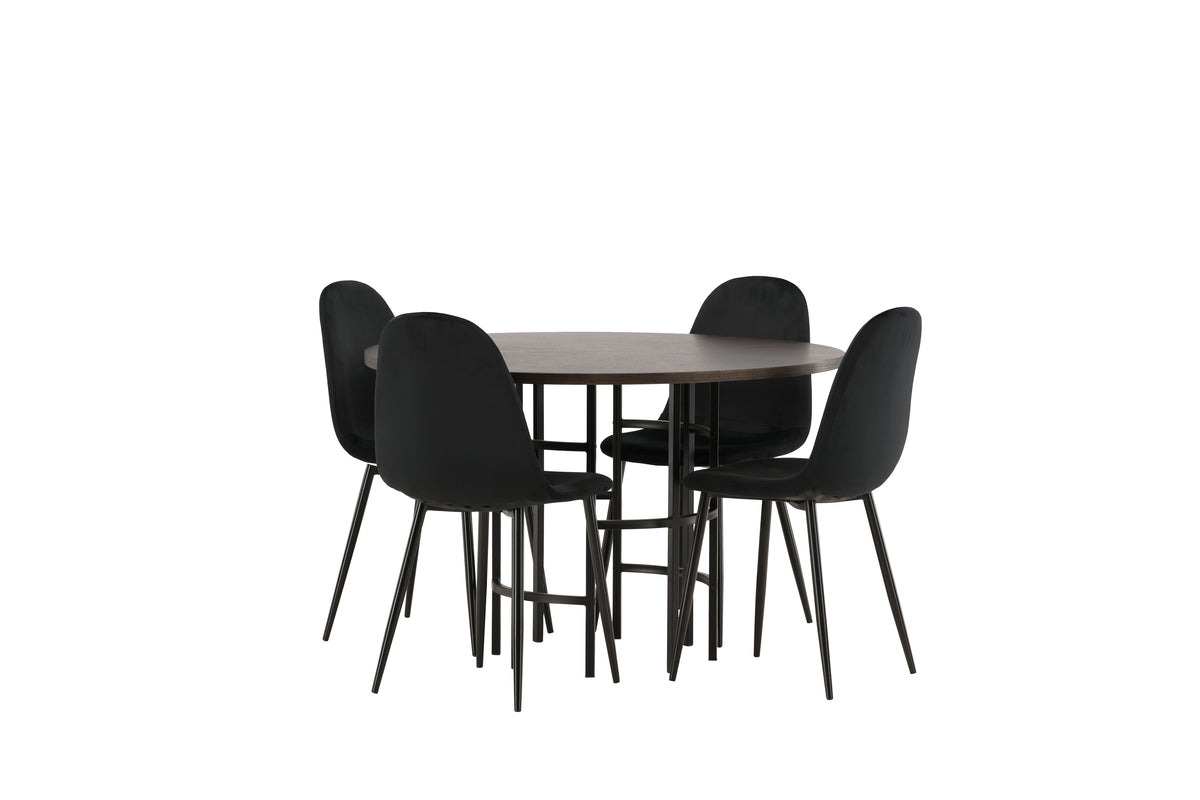Dining Chair 2-pack Black + Round Dining Table ø115 Mocca