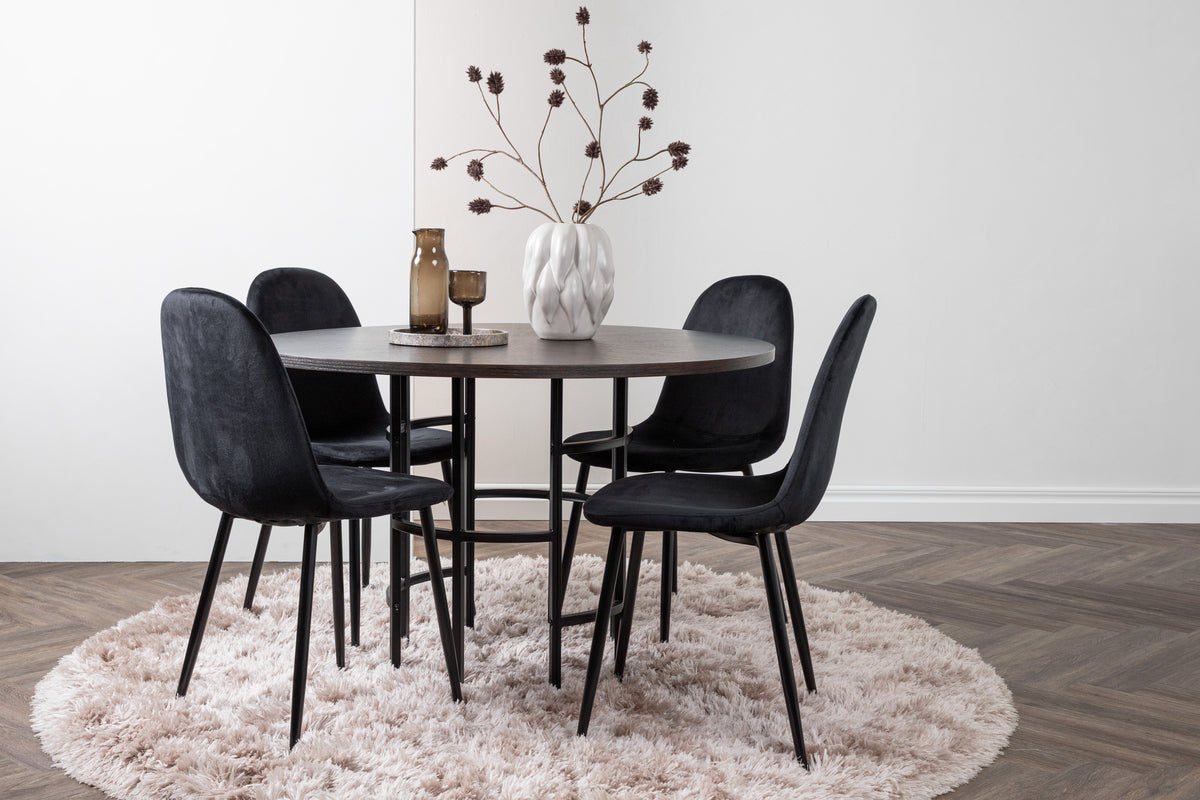 Dining Chair 2-pack Black + Round Dining Table ø115 Mocca