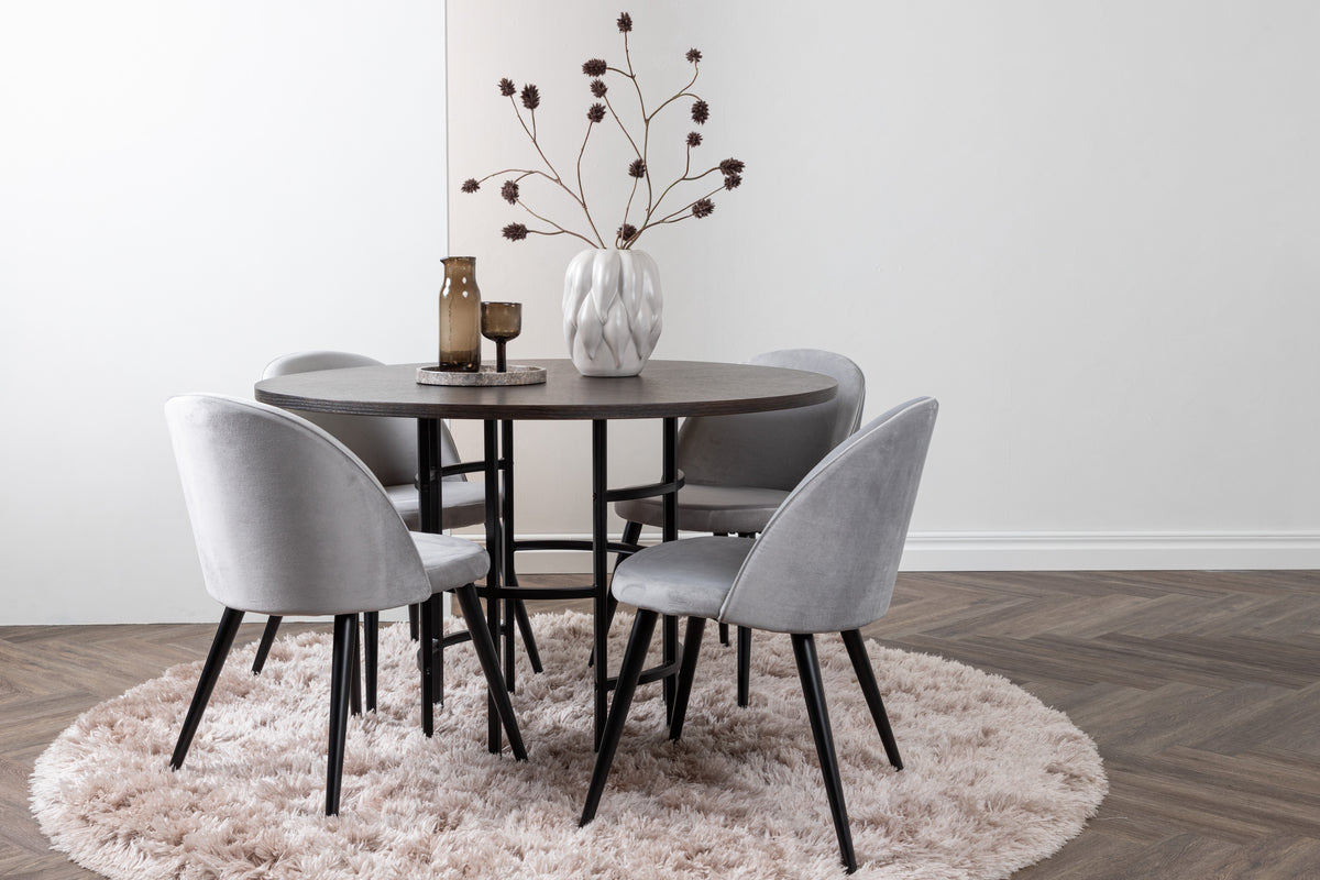 Dining Chair 2-pack Grey + Round Dining Table ø115 Mocca