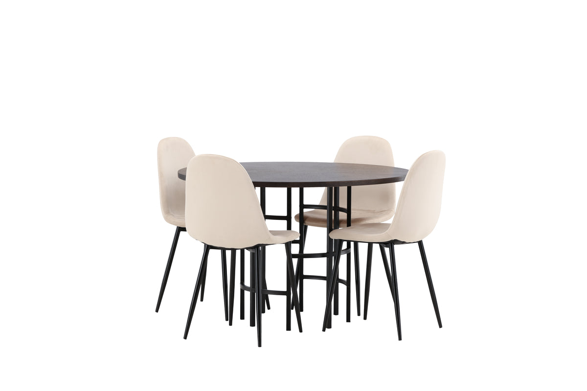 Dining Chair 2-pack Beige + Round Dining Table ø115 Mocca