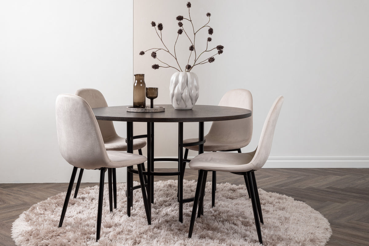 Dining Chair 2-pack Beige + Round Dining Table ø115 Mocca