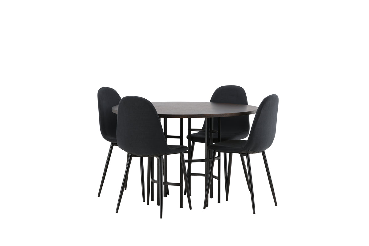 Dining Chair 2-pack Black + Round Dining Table ø115 Mocca