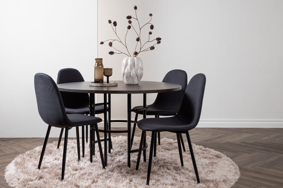 Dining Chair 2-pack Black + Round Dining Table ø115 Mocca