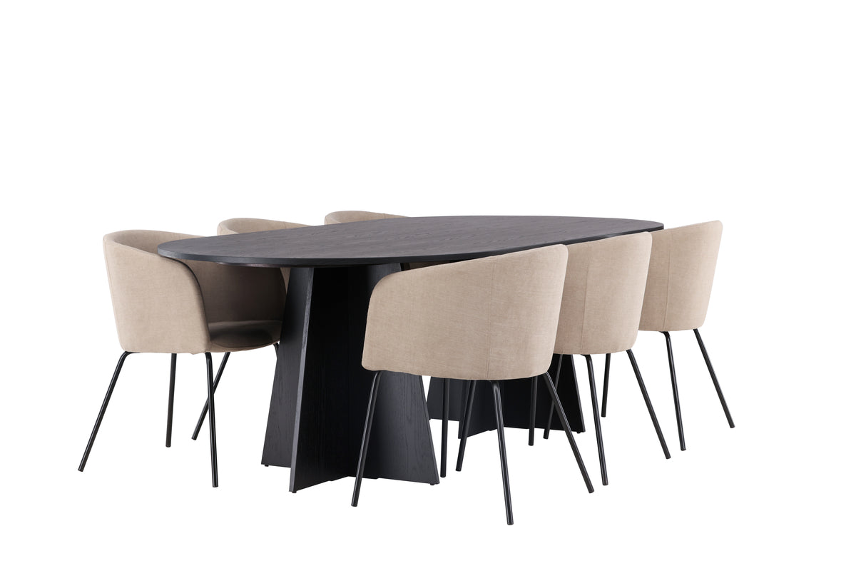 Dining Chair Beige + Oval Dining Table 115 x 230 Black