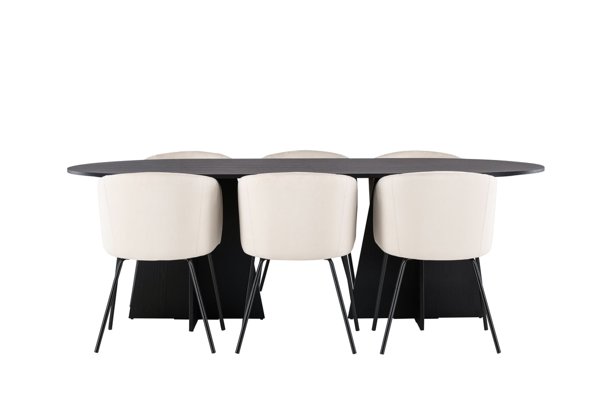 Dining Chair Beige + Oval Dining Table 115 x 230 Black