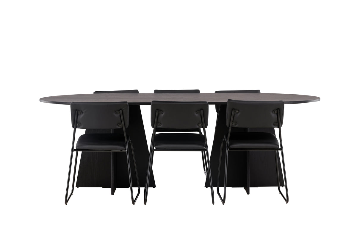 Dining Chair 2-pack Black + Oval Dining Table 115 x 230 Black