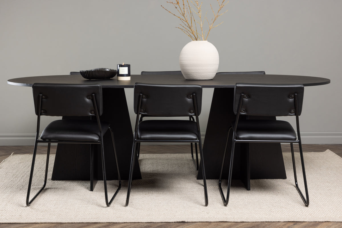 Dining Chair 2-pack Black + Oval Dining Table 115 x 230 Black
