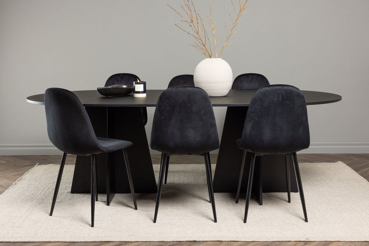 Dining Chair 2-pack Black + Oval Dining Table 115 x 230 Black
