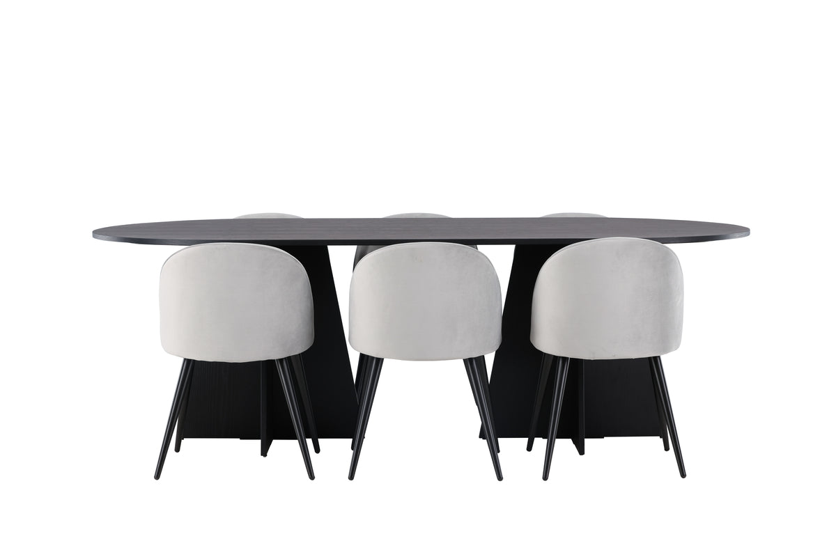 Dining Chair 2-pack Grey + Oval Dining Table 115 x 230 Black