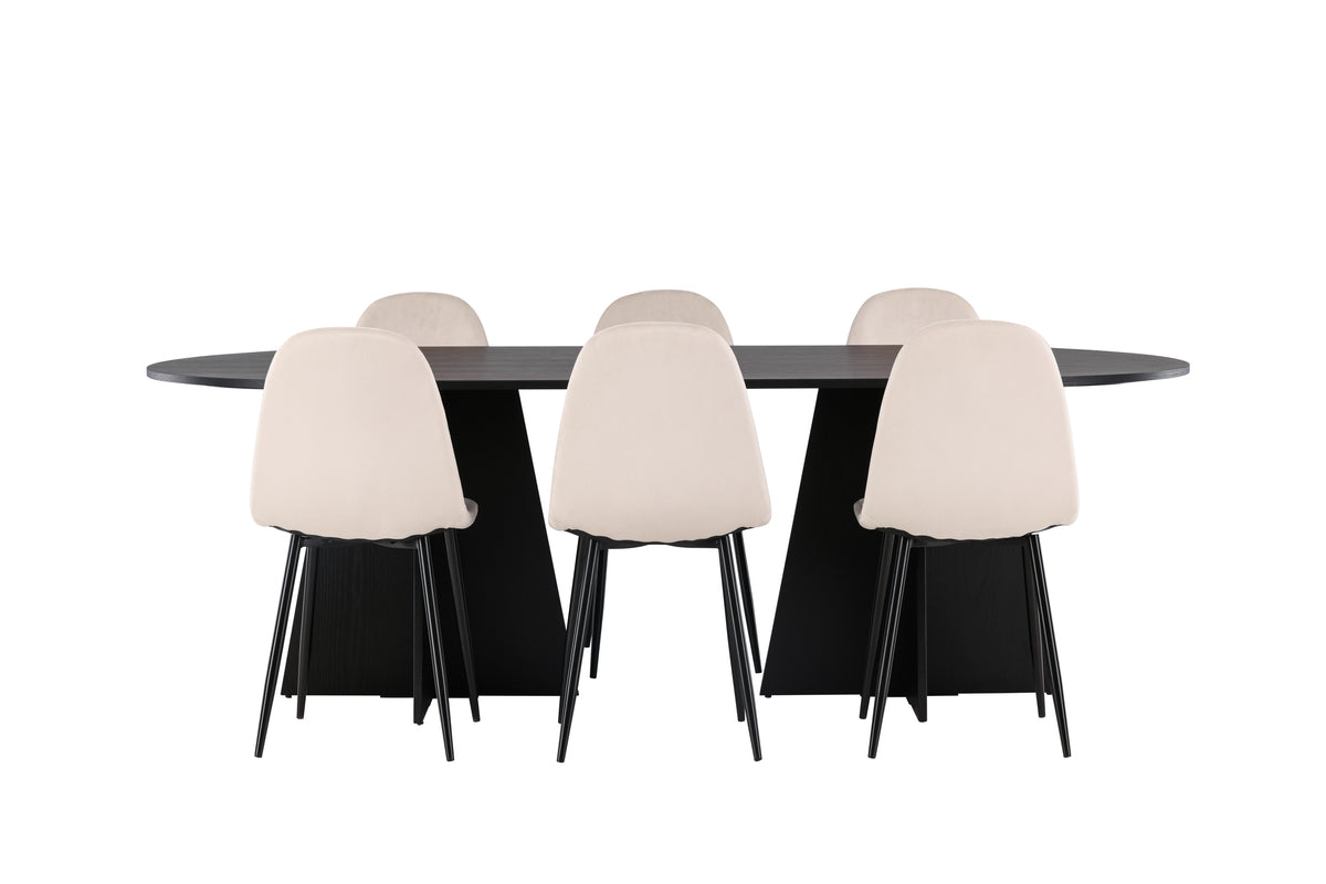 Dining Chair 2-pack Beige + Oval Dining Table 115 x 230 Black