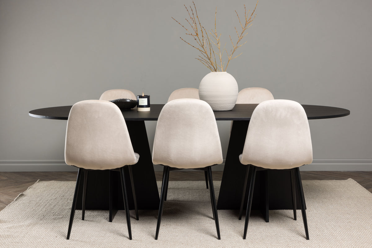Dining Chair 2-pack Beige + Oval Dining Table 115 x 230 Black