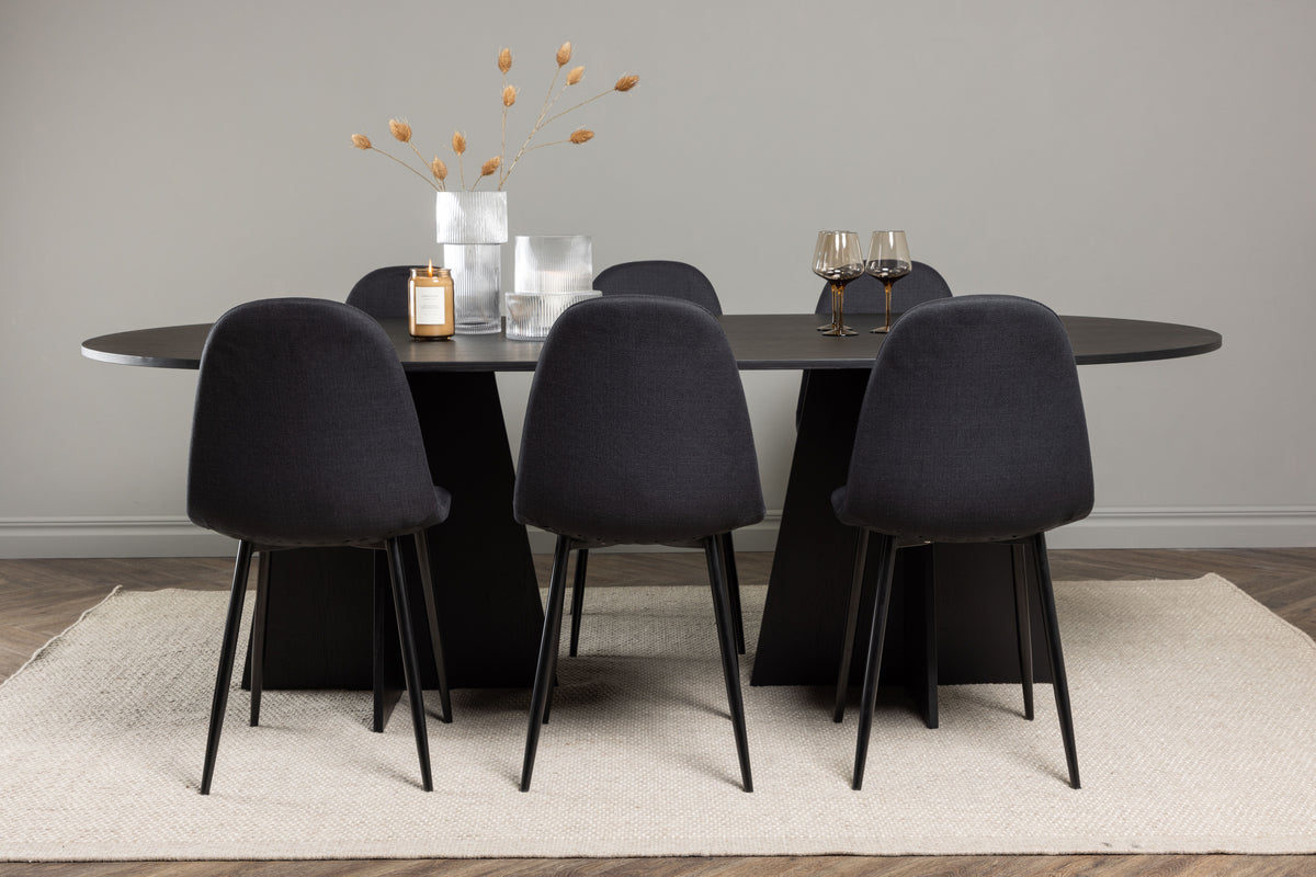 Dining Chair 2-pack Black + Oval Dining Table 115 x 230 Black