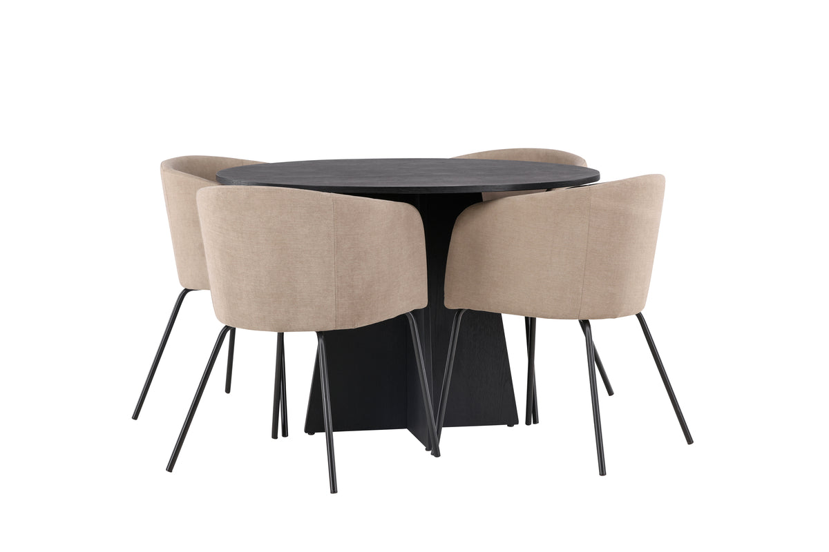 Dining Chair Beige + Round Dining Table ø110 Black