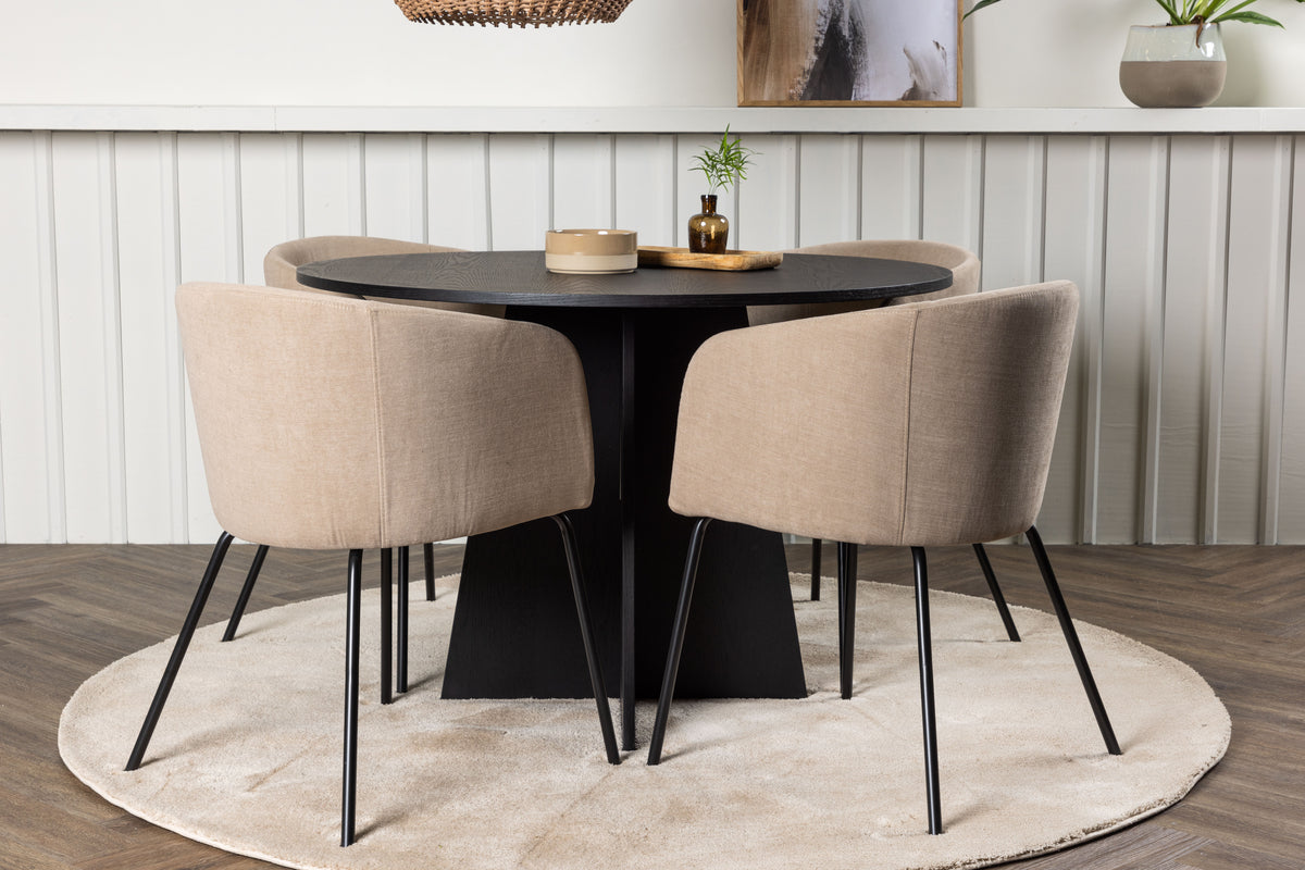 Dining Chair Beige + Round Dining Table ø110 Black