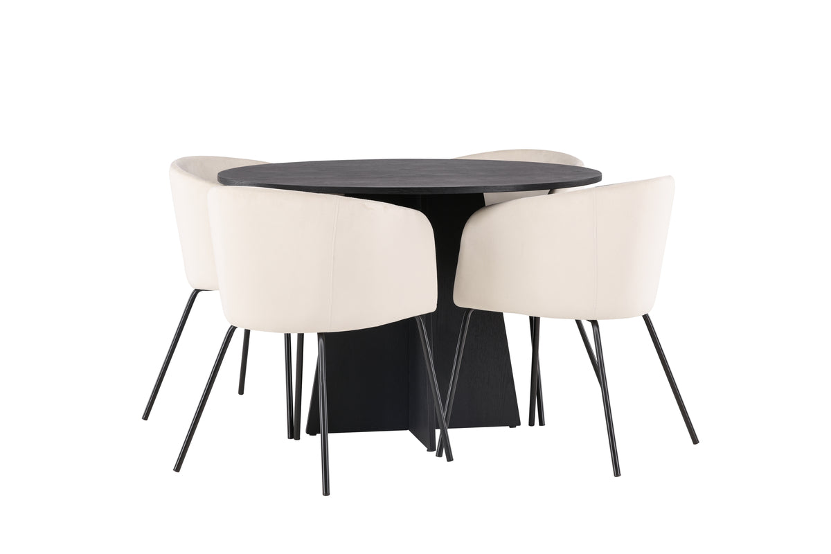 Dining Chair Beige + Round Dining Table ø110 Black