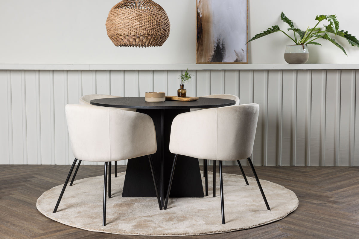 Dining Chair Beige + Round Dining Table ø110 Black