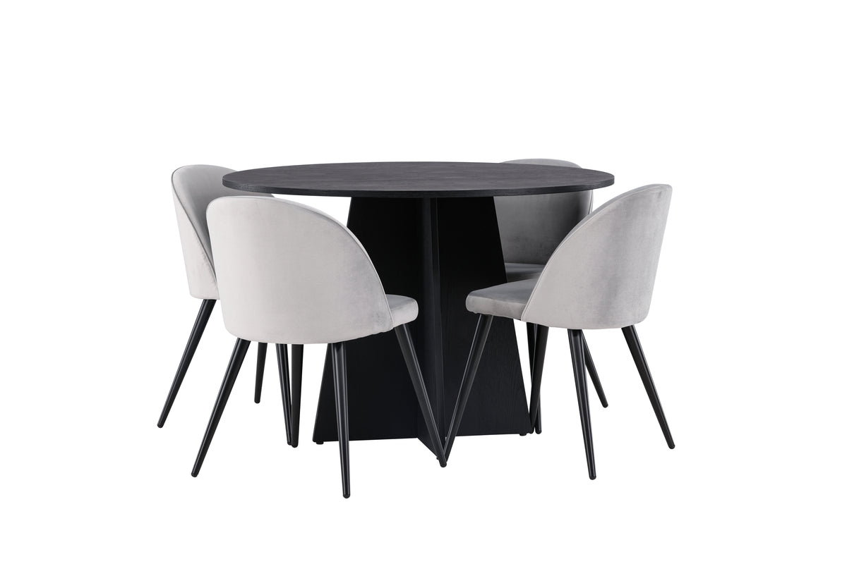 Dining Chair 2-pack Grey + Round Dining Table ø110 Black